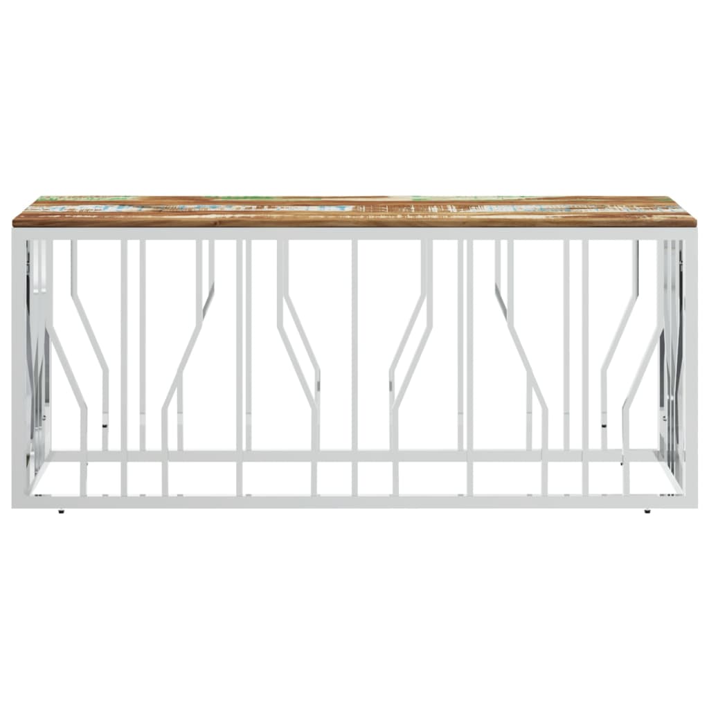 Mesa De Centro Acero Inoxidable Y Madera Reciclada Plateada._1