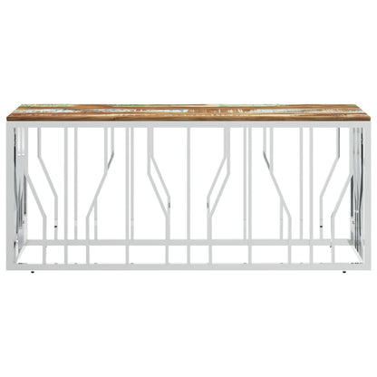 Mesa De Centro Acero Inoxidable Y Madera Reciclada Plateada._1