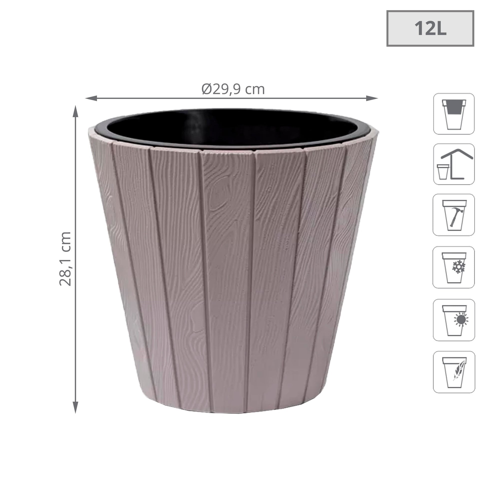 Maceta Woode 12l., Dimensiones (mm) 299x299x281, Color Mocca_1