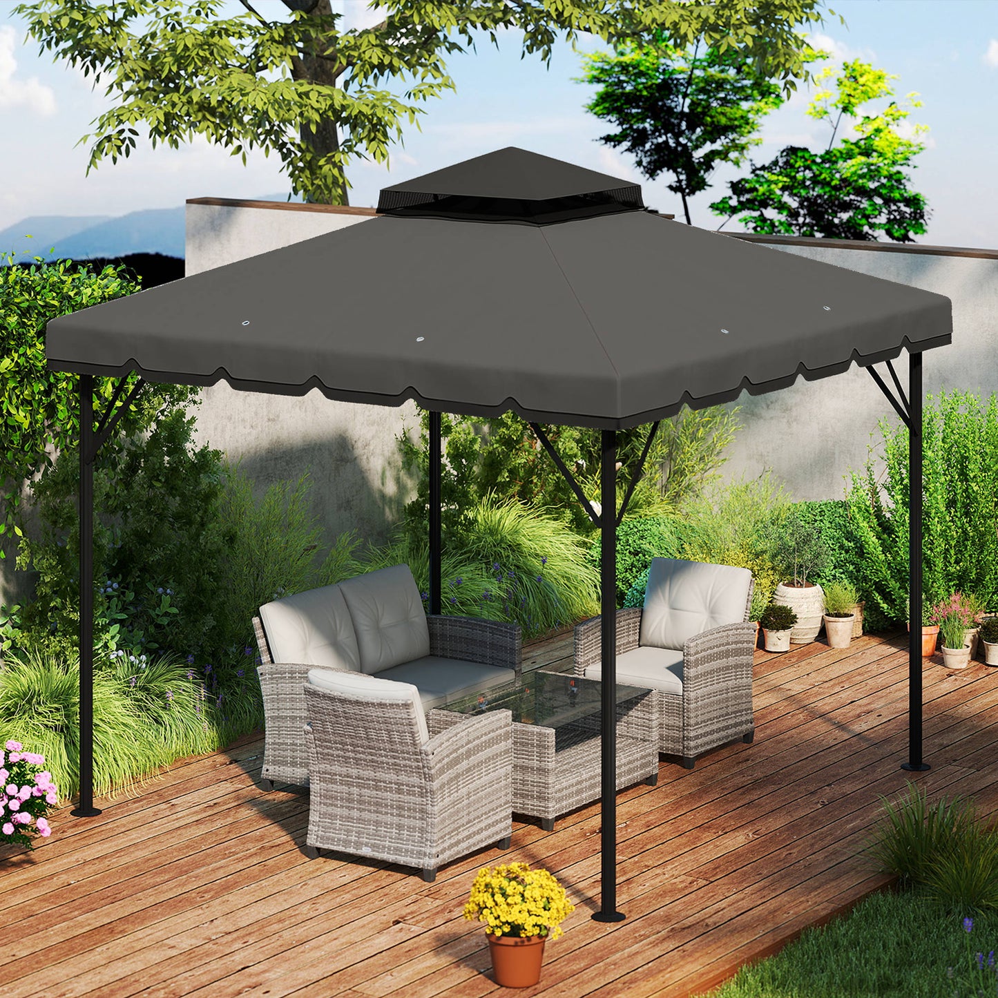 Outsunny Techo De Repuesto Para Cenador 3x3 M Techo Doble Upf 30+ Gris Claro_3