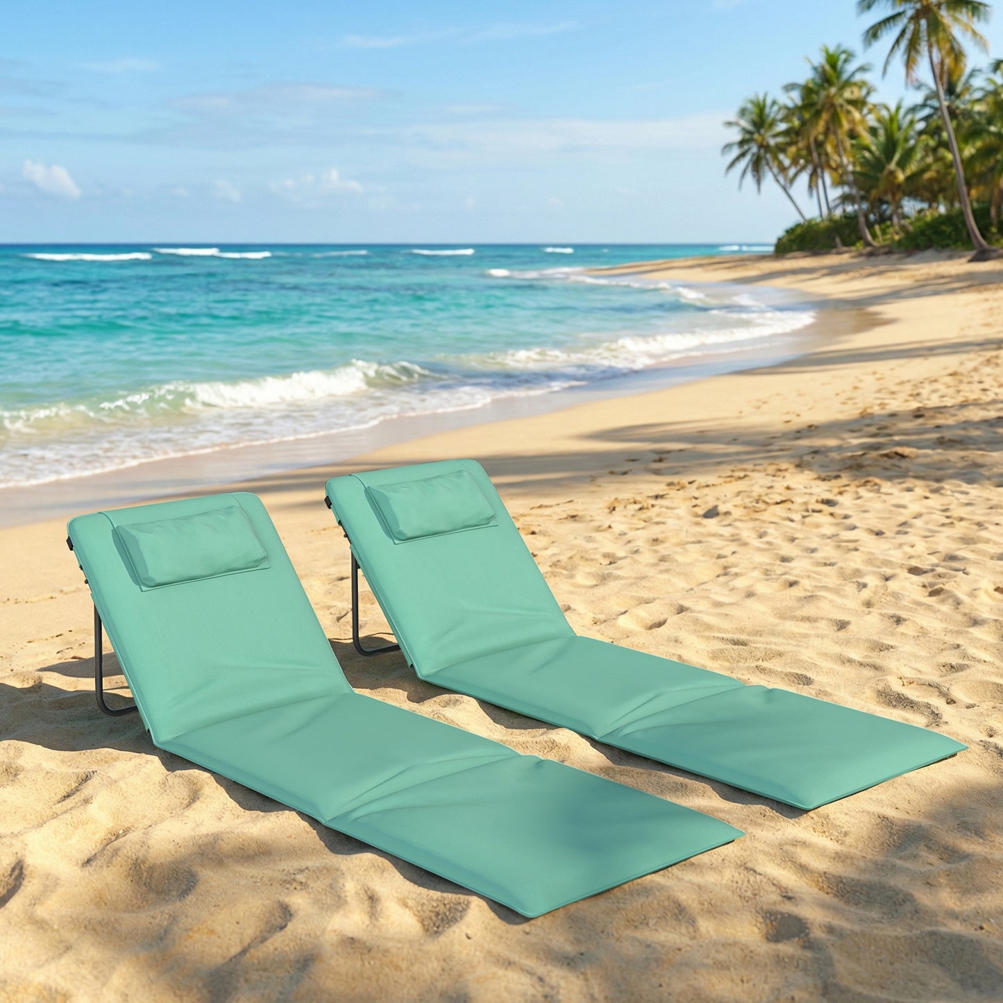 Outsunny 2 Esterillas De Playa Plegable Con Respaldo Ajustable Verde_1