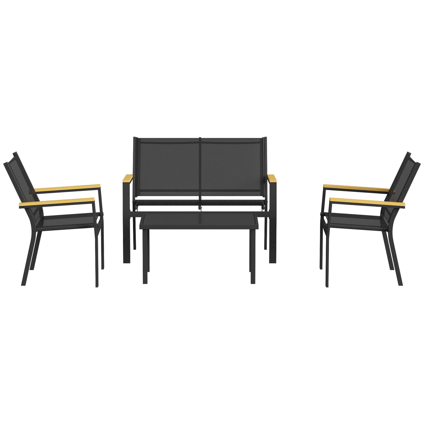 Outsunny Juego Jardín Exterior De 4 Piezas Tela Textilene Mesa De Cristal Negro_3