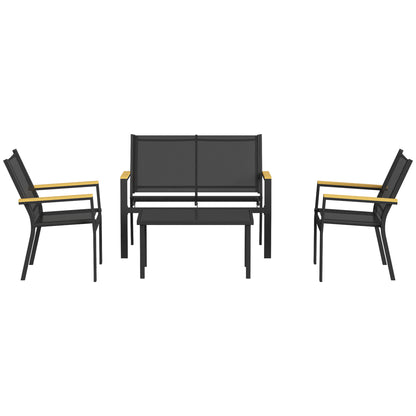 Outsunny Juego Jardín Exterior De 4 Piezas Tela Textilene Mesa De Cristal Negro_3