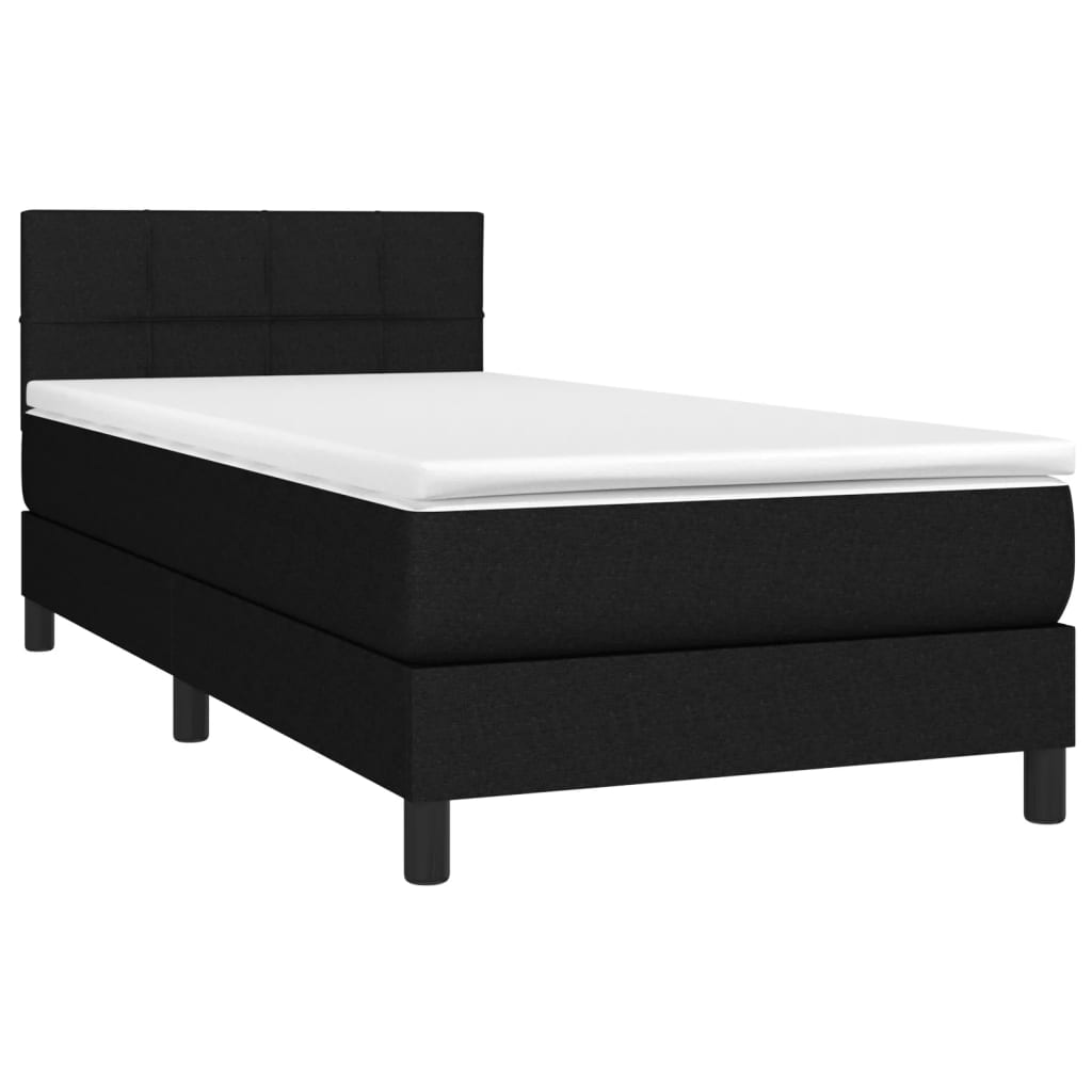 Cama Box Spring Colchón Y Luces Led Tela Negro 80x200 Cm / Vetonek_3
