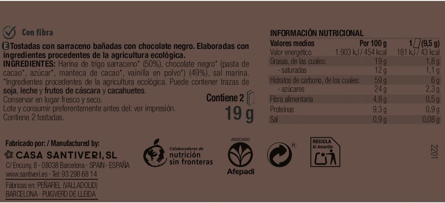 Tostadas crujientes de trigo sarraceno con chocolate negro BIO 3x57g
