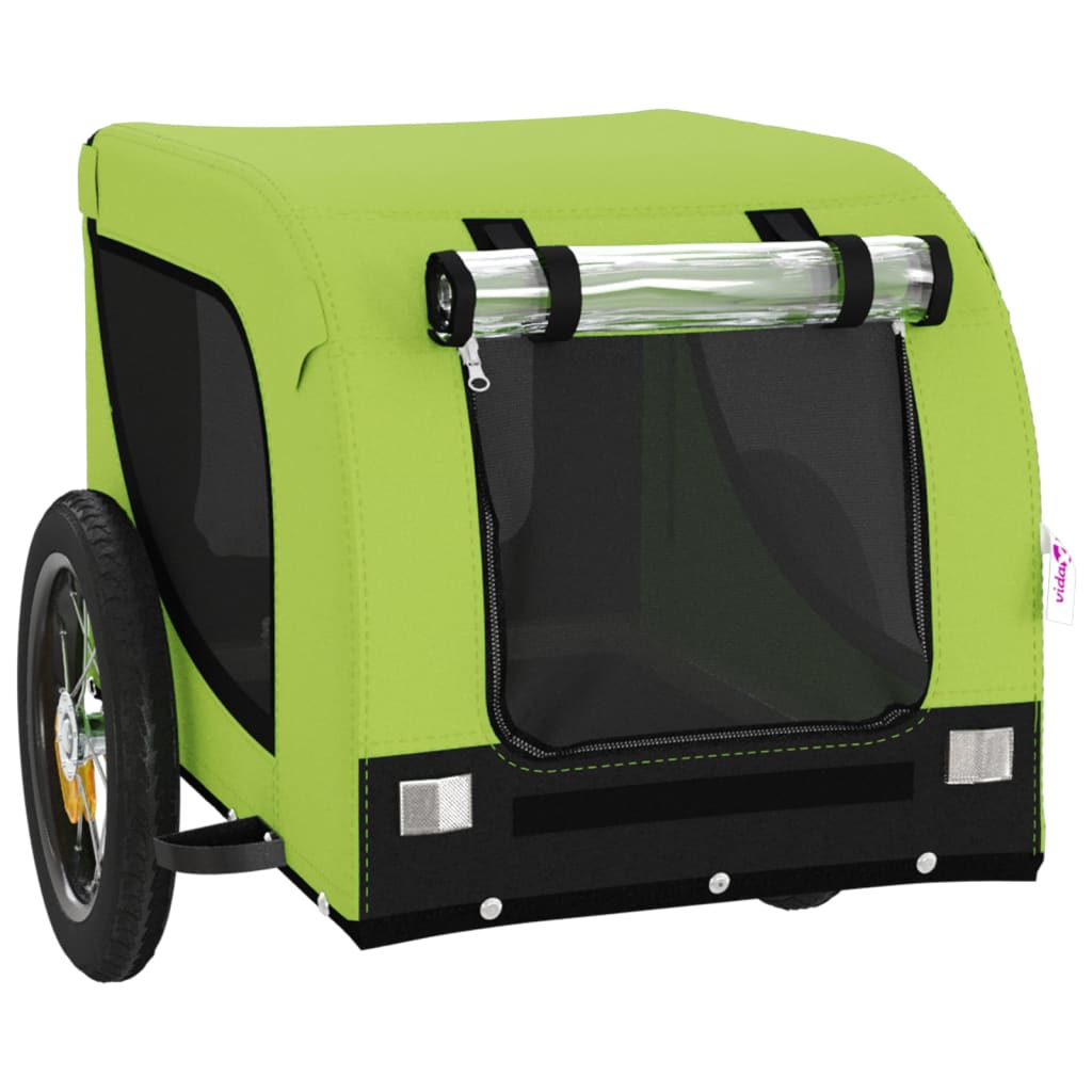 Remolque De Bicicleta Mascotas Hierro Tela Oxford Verde Negro_3