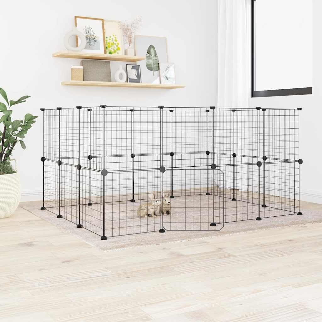 Vidaxl Jaula Para Mascotas De 28 Paneles Puerta Acero Negro 35x35 Cm_1
