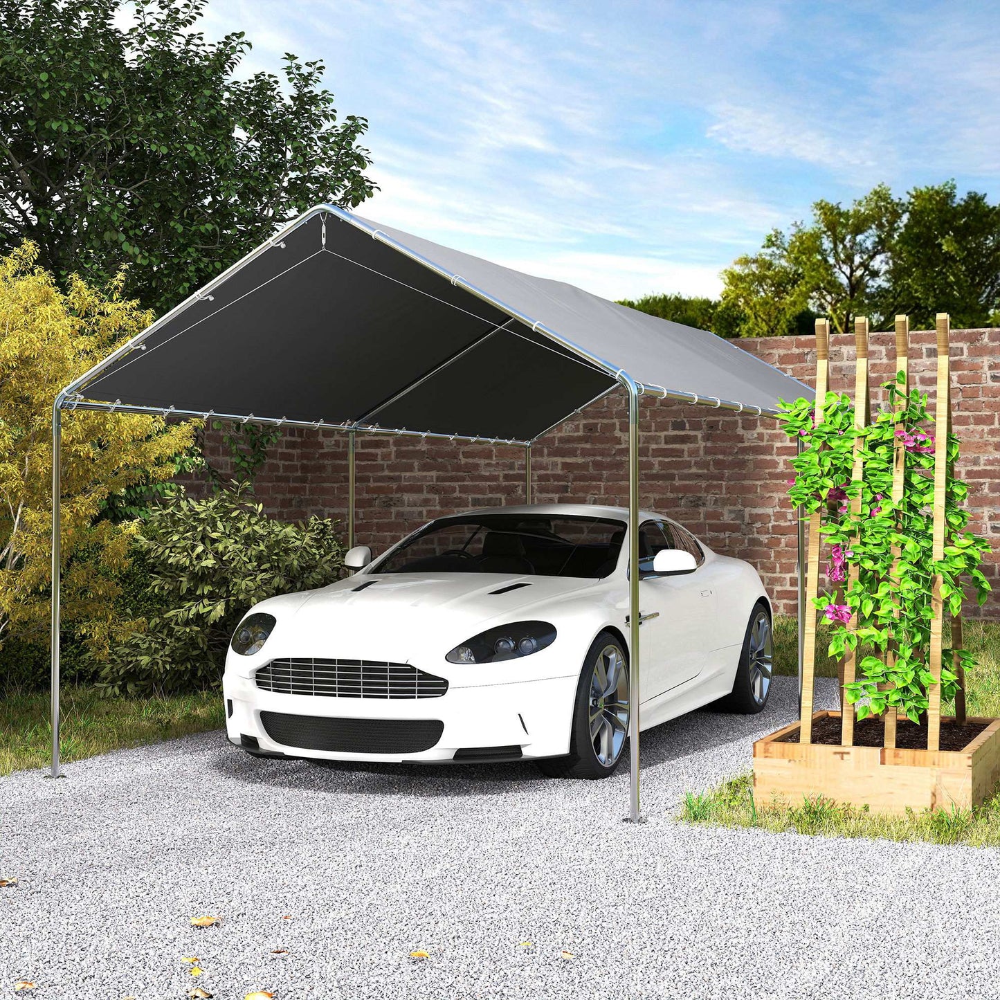 Outsunny Cochera Exterior 3x6m Con Toldo De Tela Pe Y Marco De Acero Galvanizado_4