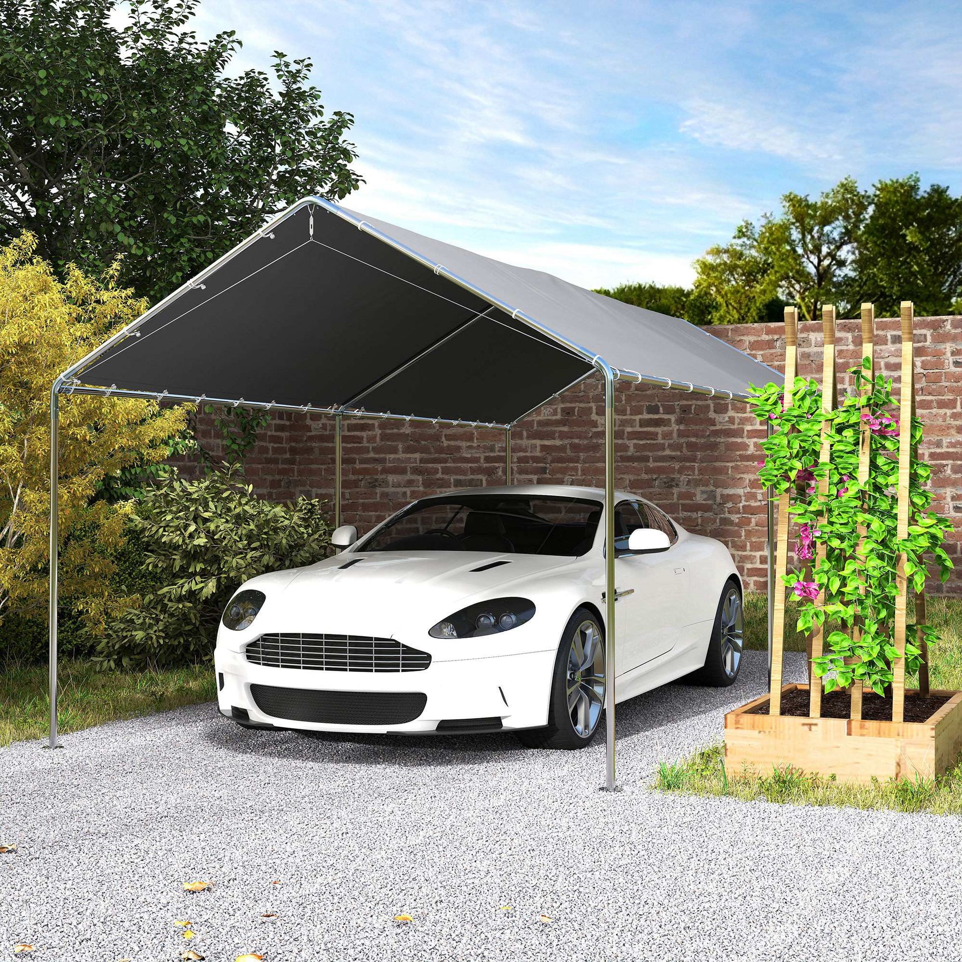 Outsunny Cochera Exterior 3x6m Con Toldo De Tela Pe Y Marco De Acero Galvanizado_4