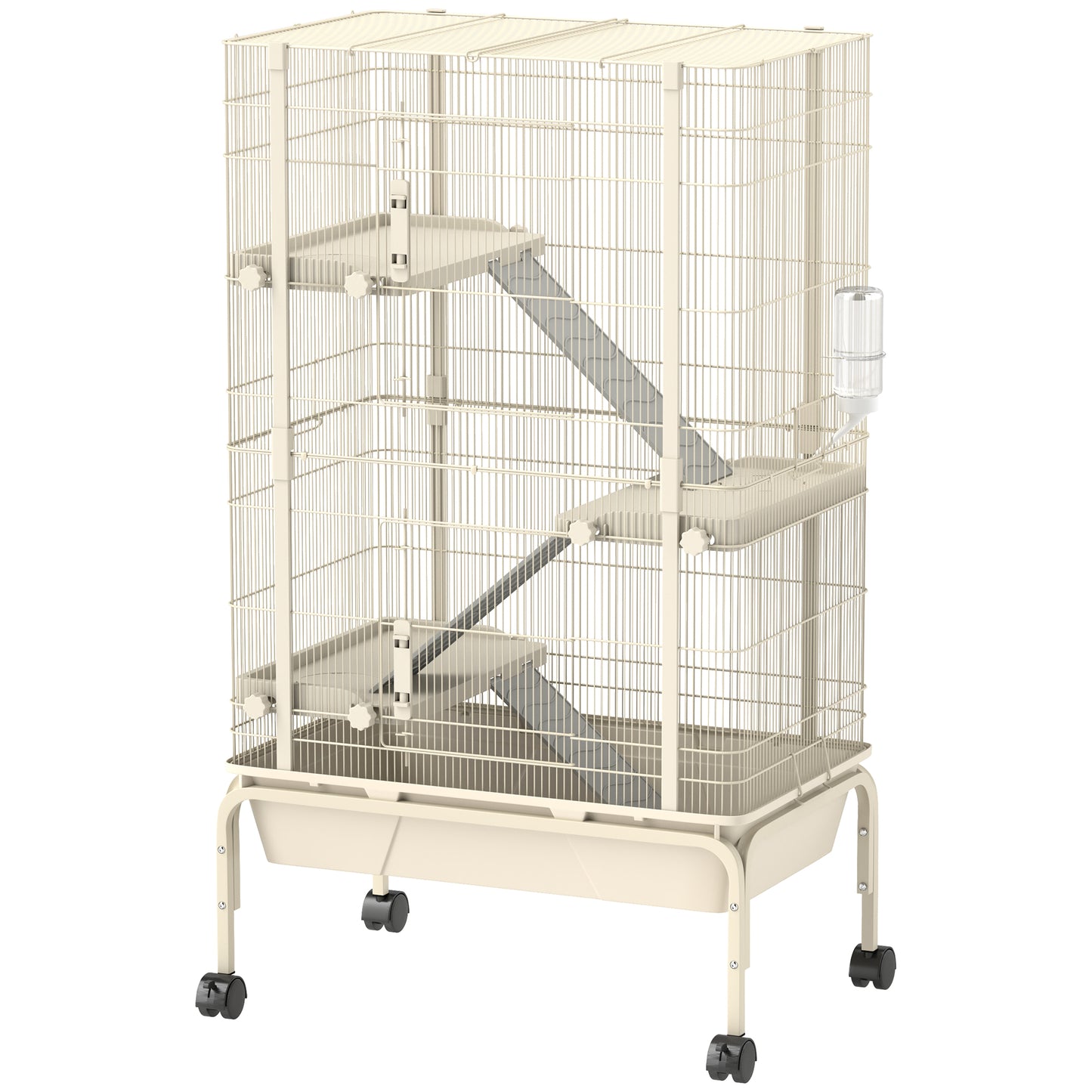 Pawhut Jaula Para Animales Pequeños De 4 Niveles Con Ruedas 69x44x120 Cm Beige_0
