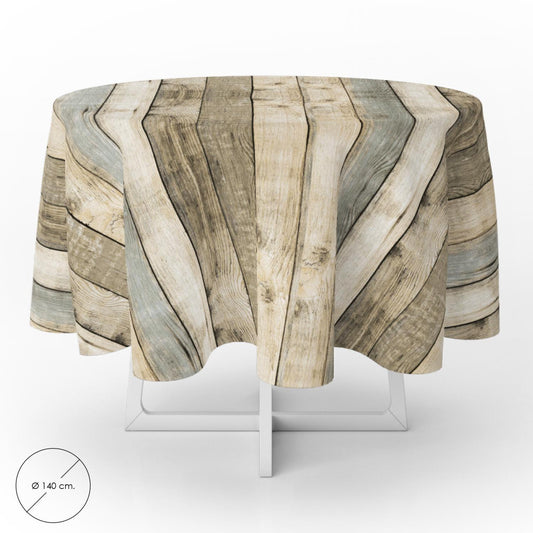 Mantel Hule Redondo Tablones Madera Impermeable Antimanchas Pvc Ø 140 Cm. Uso Interior Y Exterior_0