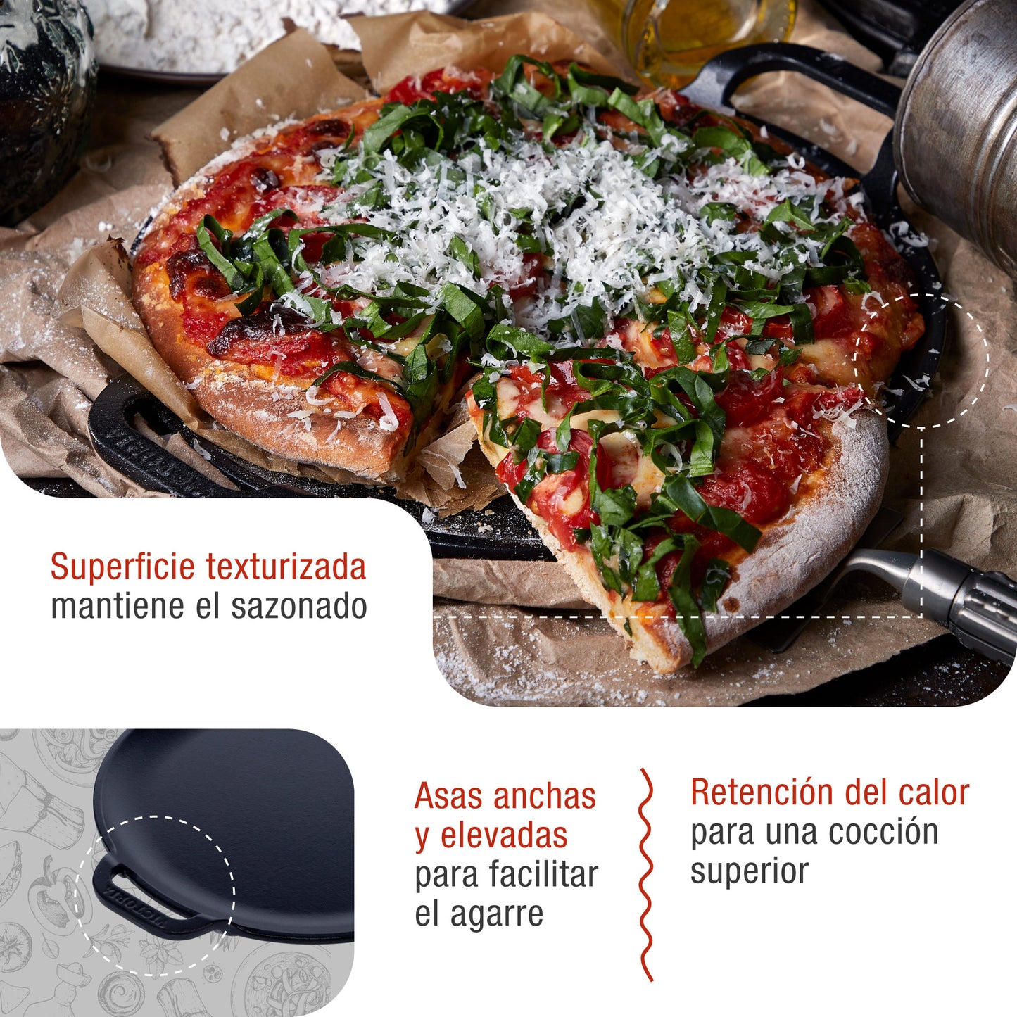 Victoria Plancha Cocina Para Pizza Hierro Fundido Esmaltado Inducción Sartén 25cm Fuego, Barbacoa, Horno, 38328, Negro_2