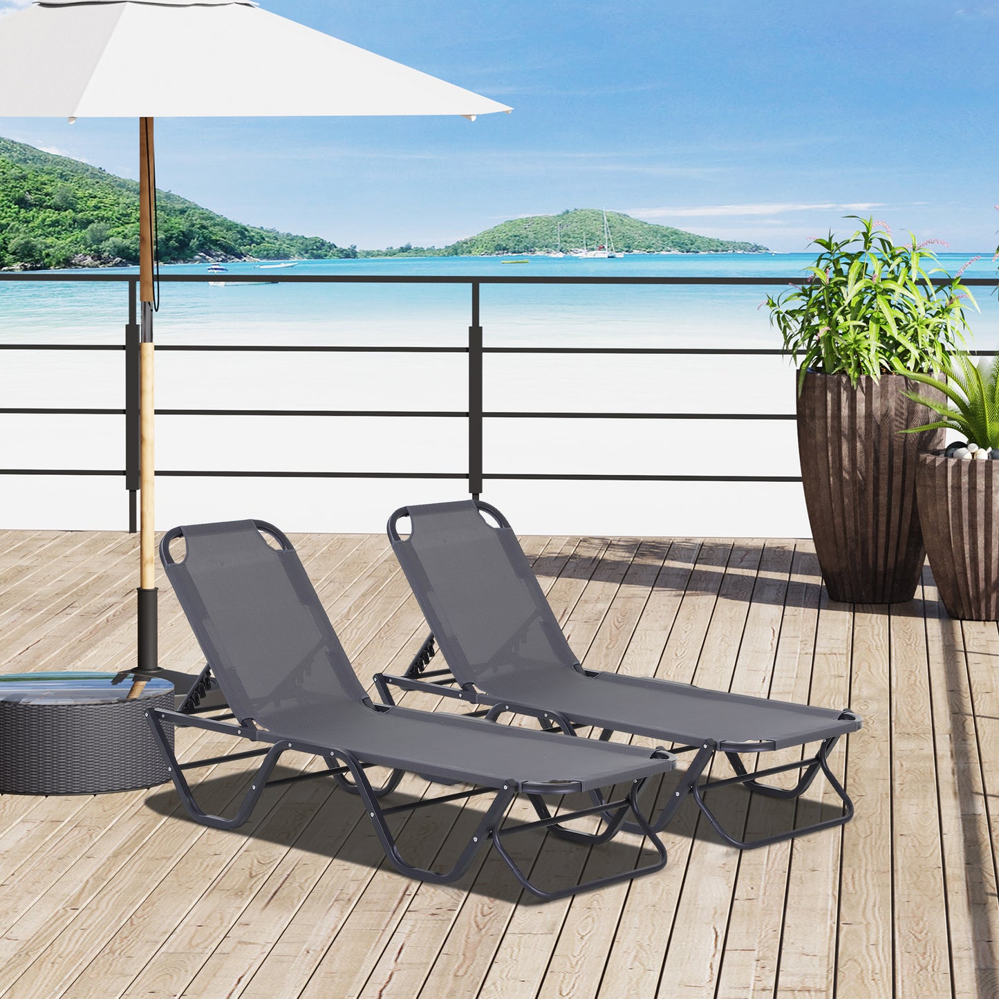 Outsunny Conjunto De 2 Tumbonas Reclinables De Aluminio 163x58,5x91 Cm Gris_1