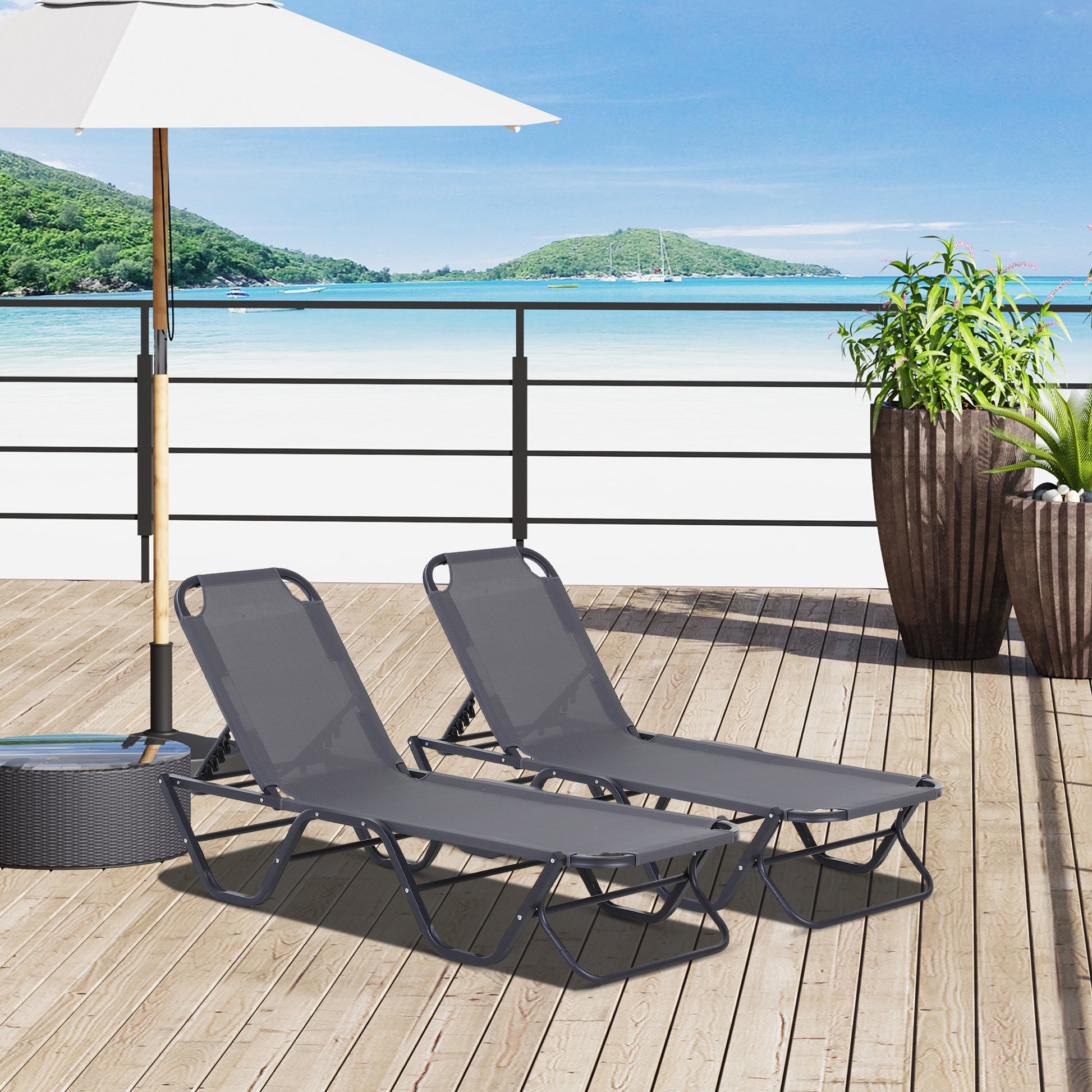 Outsunny Conjunto De 2 Tumbonas Reclinables De Aluminio 163x58,5x91 Cm Gris_1