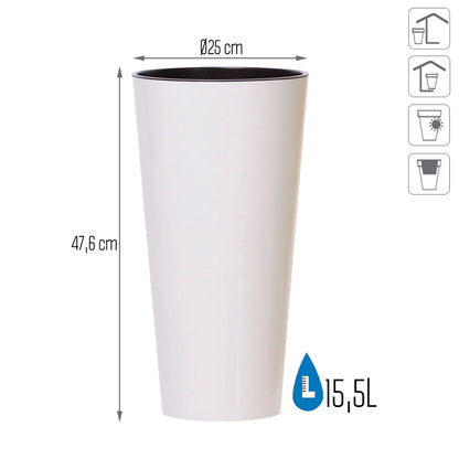 Maceta Tubus Slim 15,5l., Dimensiones (mm) 250x250x476, Color Blanco_2