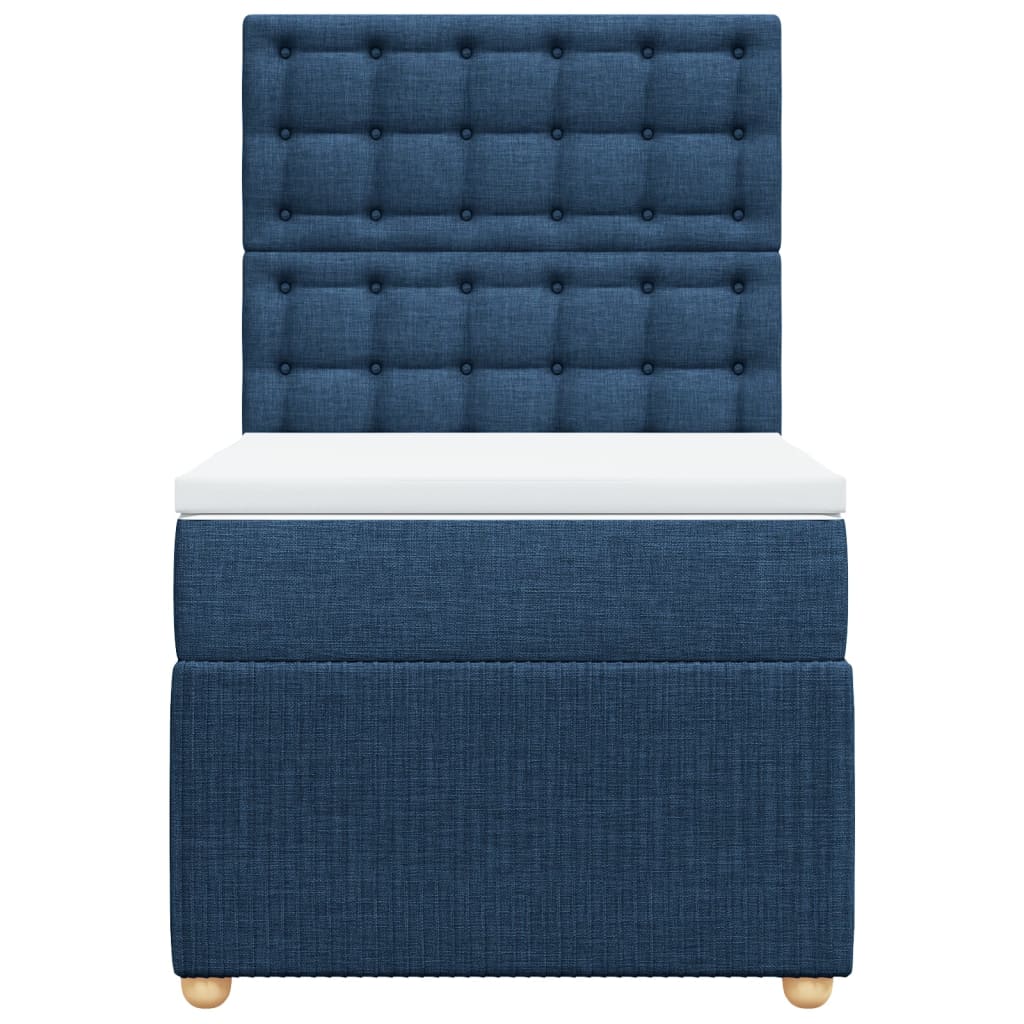 Cama Box Spring Con Colchón Tela Azul 100x200 Cm / Vetonek_2