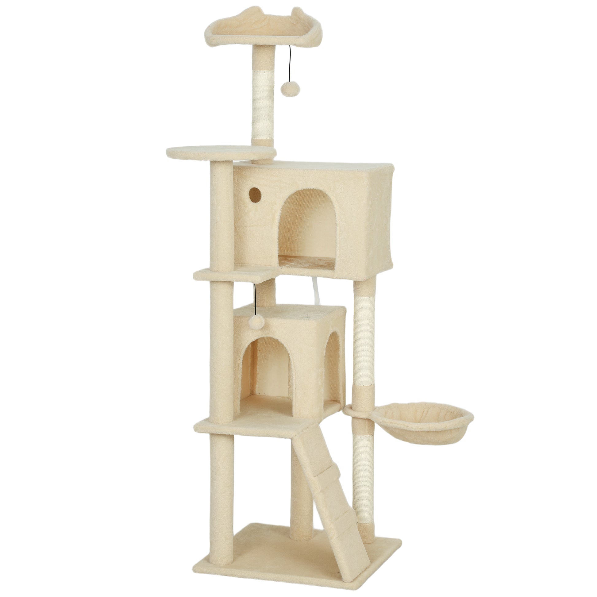 Pawhut Árbol Rascador Para Gatos 160 Cm Con Múltiples Plataformas Beige_0