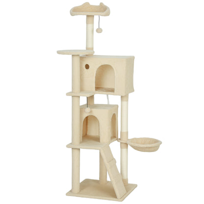 Pawhut Árbol Rascador Para Gatos 160 Cm Con Múltiples Plataformas Beige_0