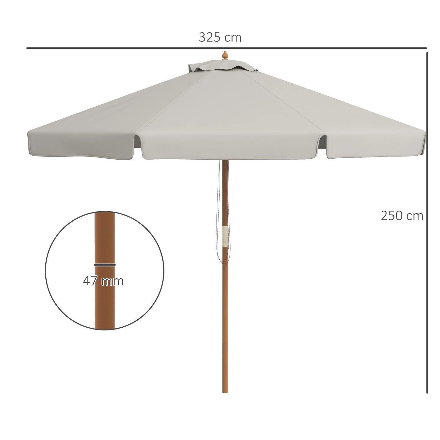 Outsunny Sombrilla De Jardín Ø325cm Con Sistema De Polea Techo Ventilado Gris_2