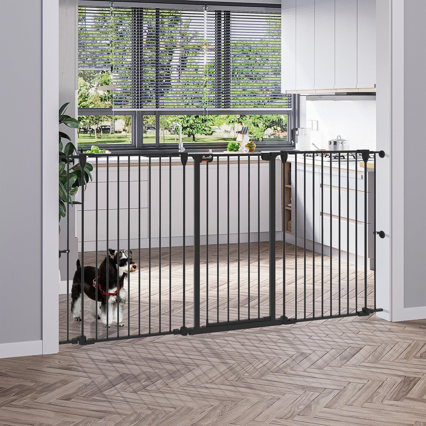 Pawhut Barrera Para Perros Plegable De Acero Con 3 Paneles 206x90cm Negro_1