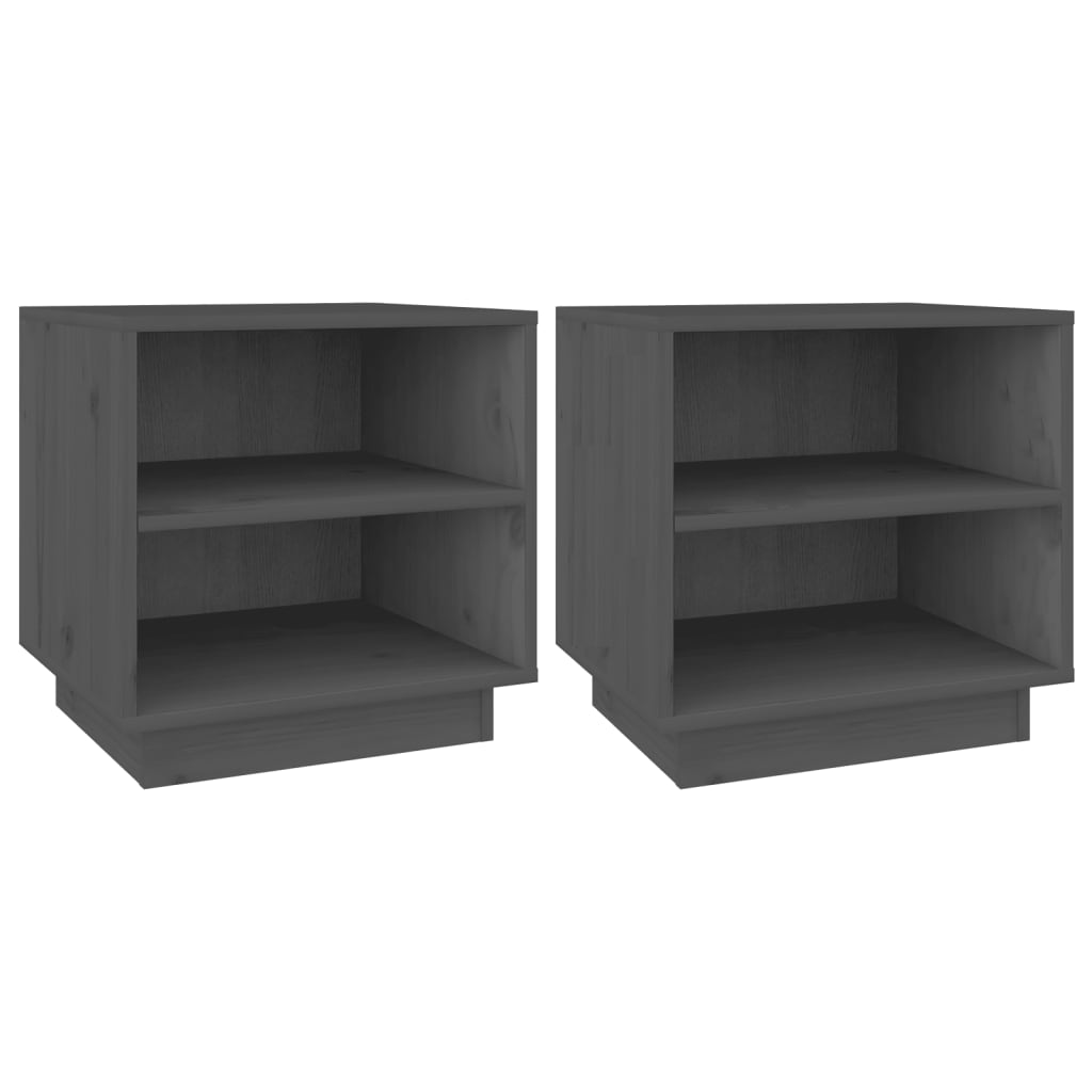 Mesitas De Noche 2 Uds Madera Maciza De Pino Gris 40x34x40 Cm_0