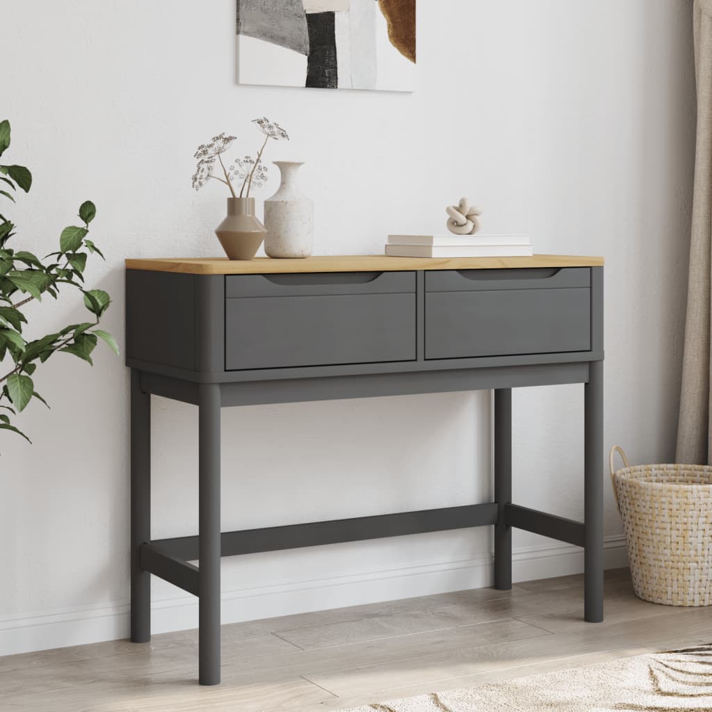 Mesa Consola Floro Madera Maciza De Pino Gris 89,5x36,5x73 Cm_1