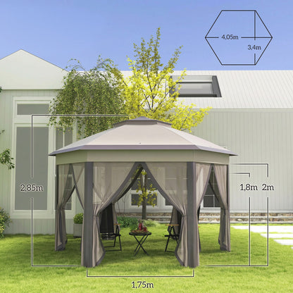 Outsunny Carpa Plegable 4x3,4 M Con Doble Techo 6 Mosquiteras Anti-uv Marrón_2