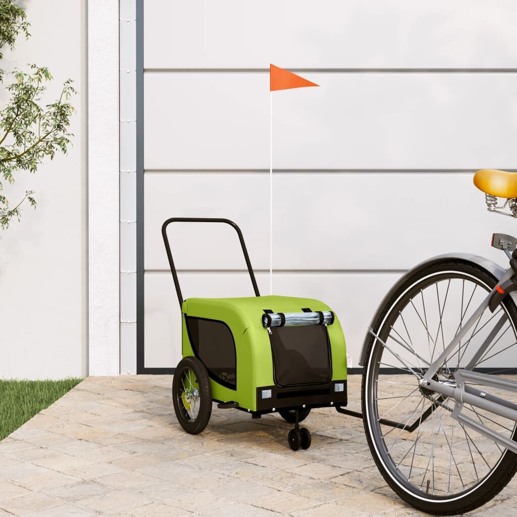Vidaxl Remolque De Bicicleta Mascotas Hierro Tela Oxford Verde Negro_1