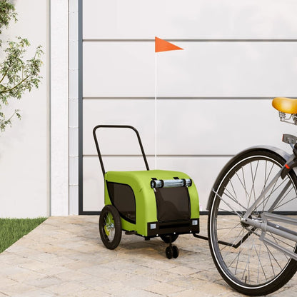 Vidaxl Remolque De Bicicleta Mascotas Hierro Tela Oxford Verde Negro_1