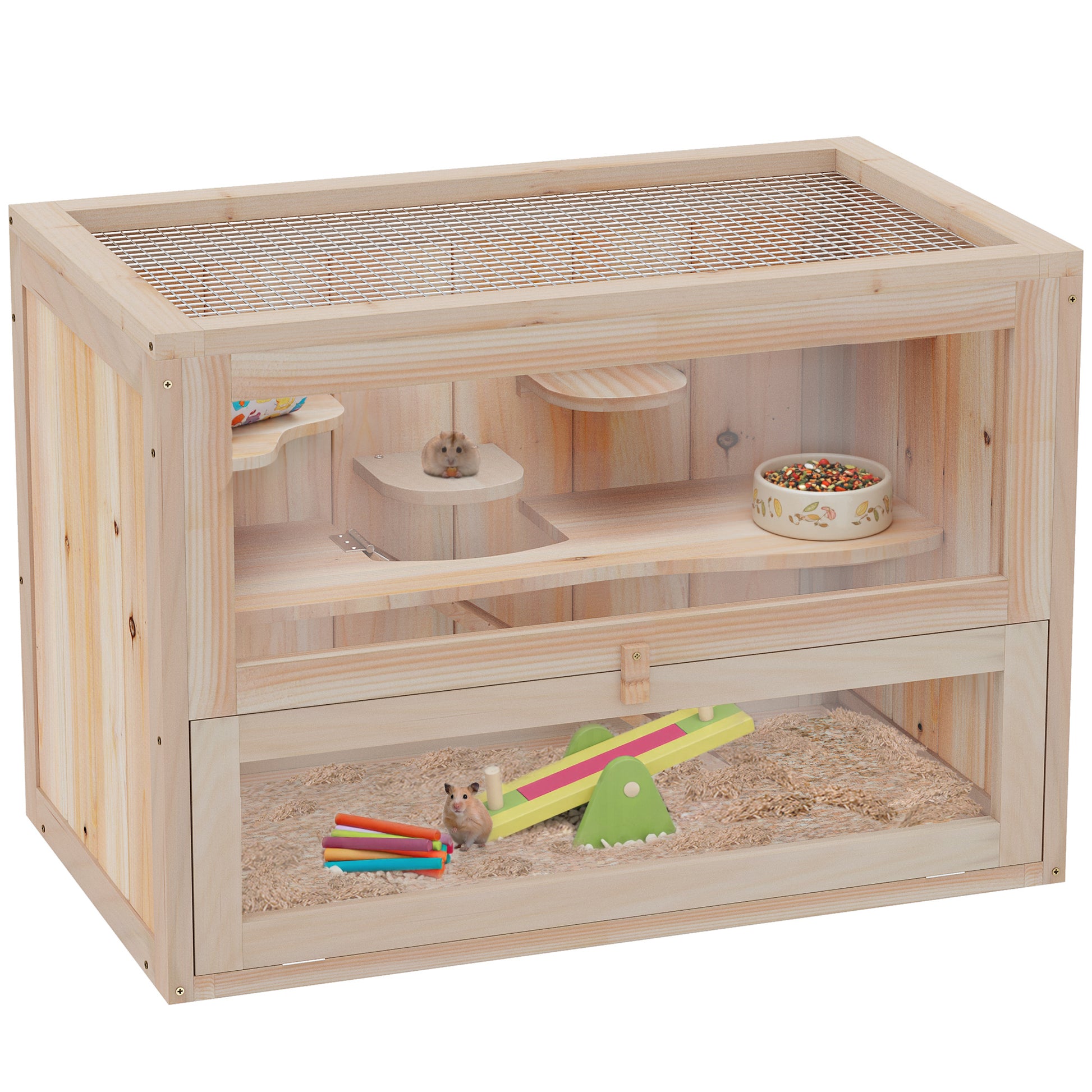 Pawhut Jaula Madera Para Hámster Ratoncillos Casa Para Roedores Pequeños De 2_0