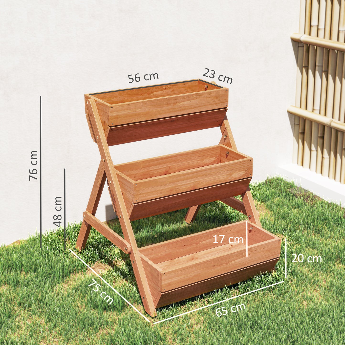 Outsunny Jardinera De Madera De 3 Niveles Con Orificios De Drenaje Marrón_2