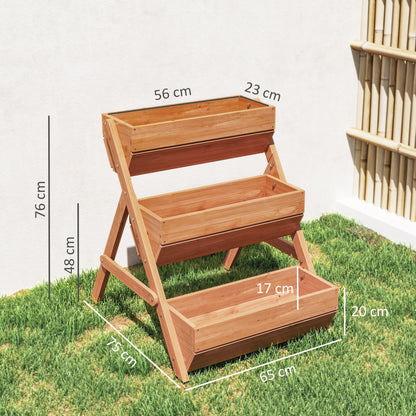Outsunny Jardinera De Madera De 3 Niveles Con Orificios De Drenaje Marrón_2