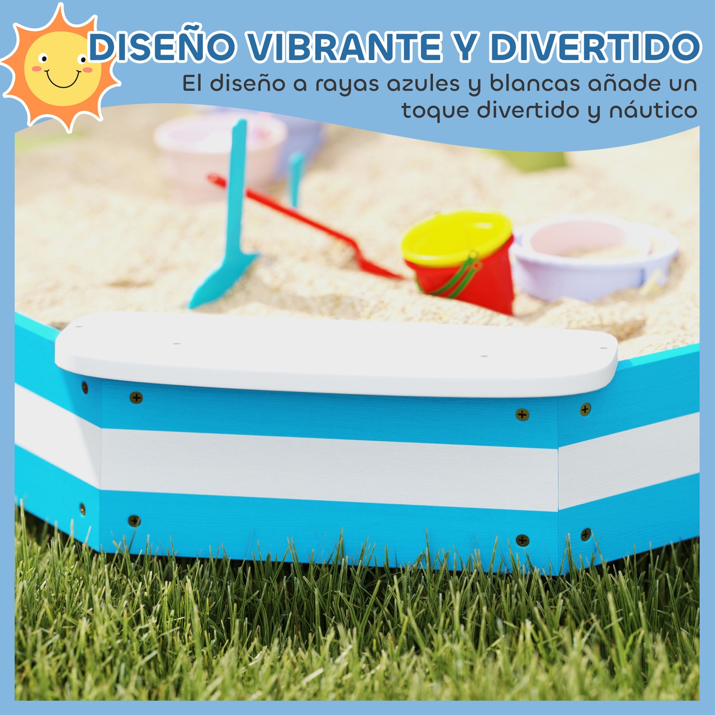 Aiyaplay Arenero Para Niños De +3 Años Con 4 Asientos 133x133x16 Cm Azul Blanco_4