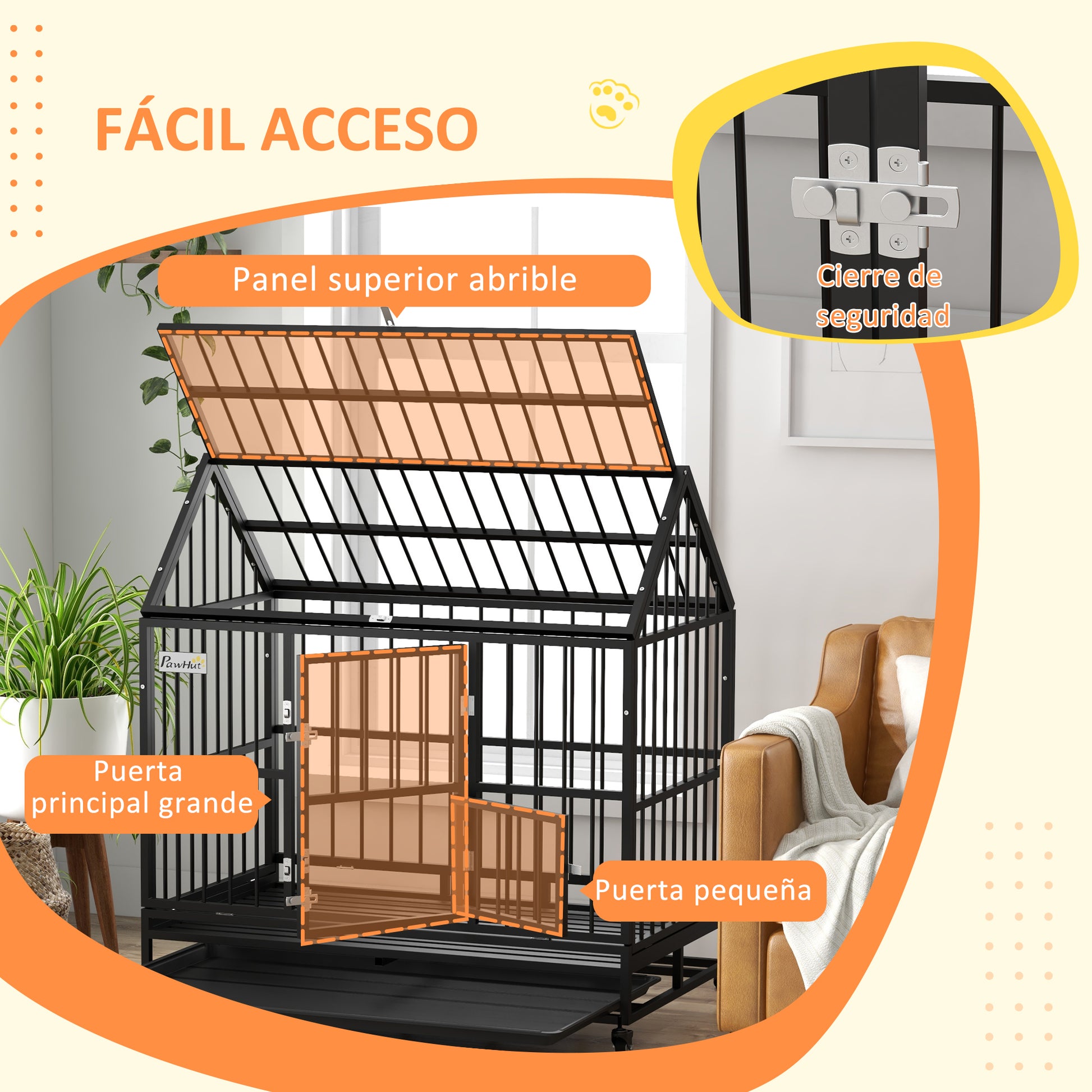 Pawhut Jaula Para Perros Grandes 123x74x125 Cm Con Ruedas Puertas Negro_5