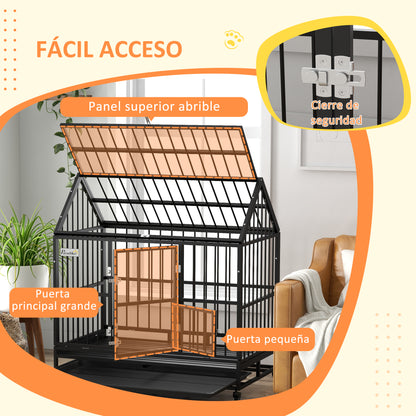 Pawhut Jaula Para Perros Grandes 123x74x125 Cm Con Ruedas Puertas Negro_5