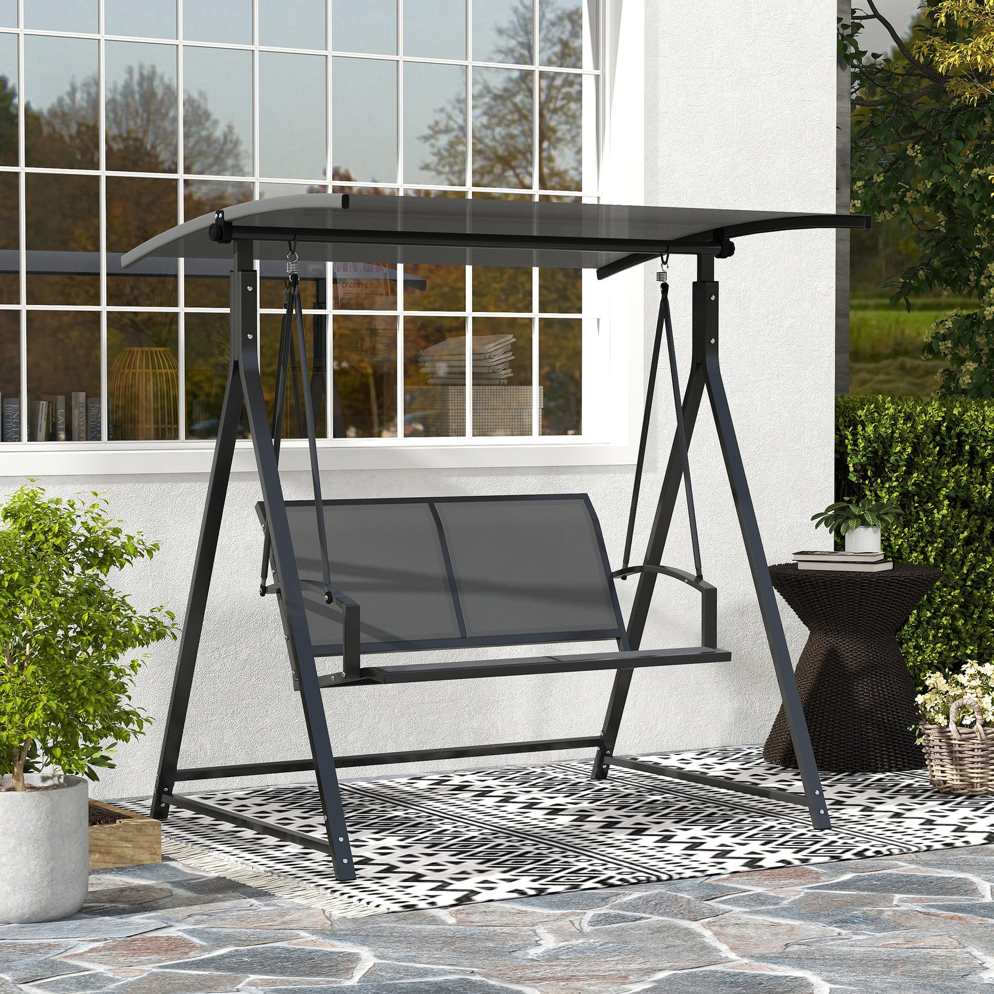 Outsunny Columpio De Jardín De 2 Plazas Con Toldo Ajustable 160x112x162 Cm Gris_1