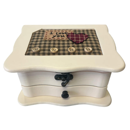 Caja Joyero I Love You Madera Cuadrada Con Espejo Y Cajón