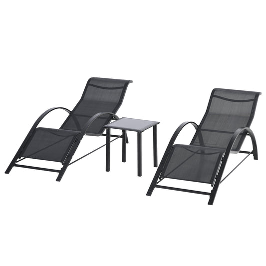 Outsunny 2 Tumbonas De Jardín 59x169x66cm Con Mesa De Café 41x41x45cm Patio_0