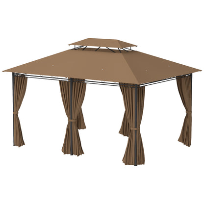 Outsunny Cenador Para Jardín 3x4 M Con Doble Techo Paredes Laterales Caqui_3