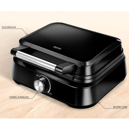 Gofrera Eléctrica Profesional, 2 Gofres Belgas Gruesos, Antiadherente, Regulador Temperatura, Acero Inox. Mpm Mpm-mgo-40 Negro