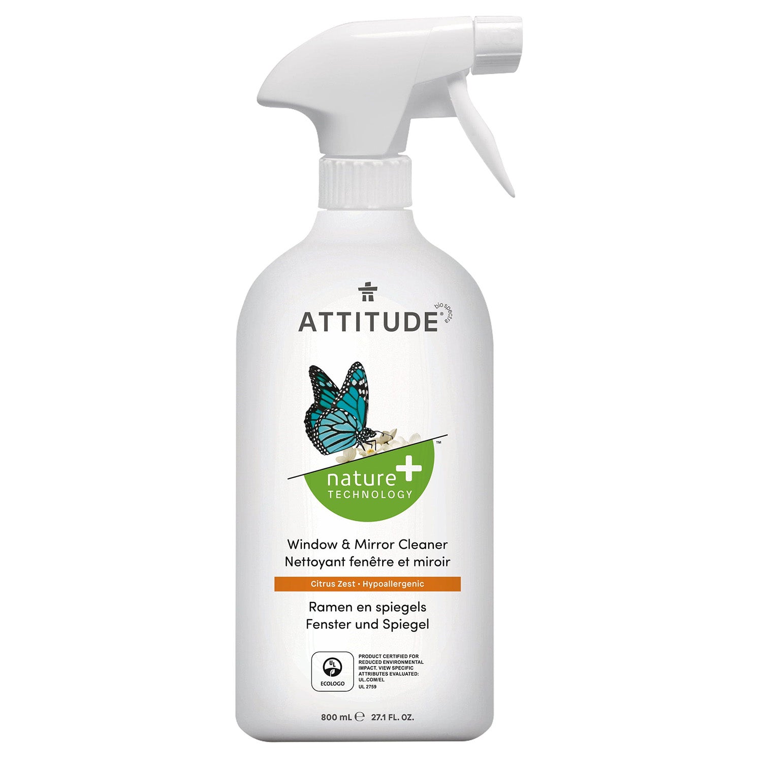 Limpiacristales eco en spray Lima y Lavanda Attitude 800 ml