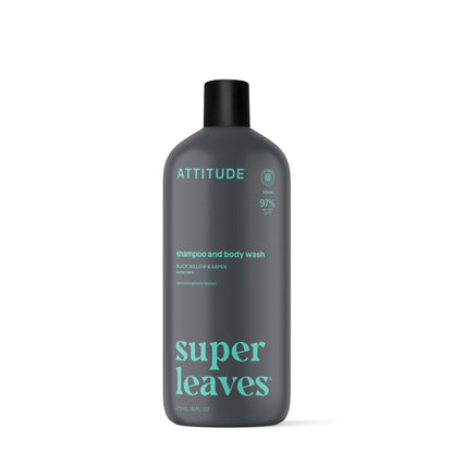 Champú y gel de baño 2 en 1 para cuero cabelludo sauce negro y álamo Super Leaves