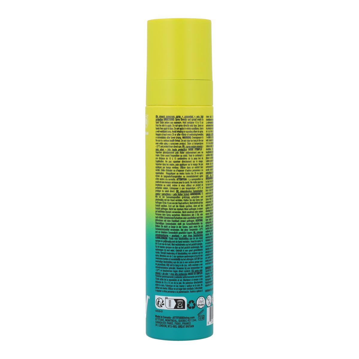Mineral sunscreen Spray Face & Body SPF 50 unscented Attitude Sunly 75 ml
