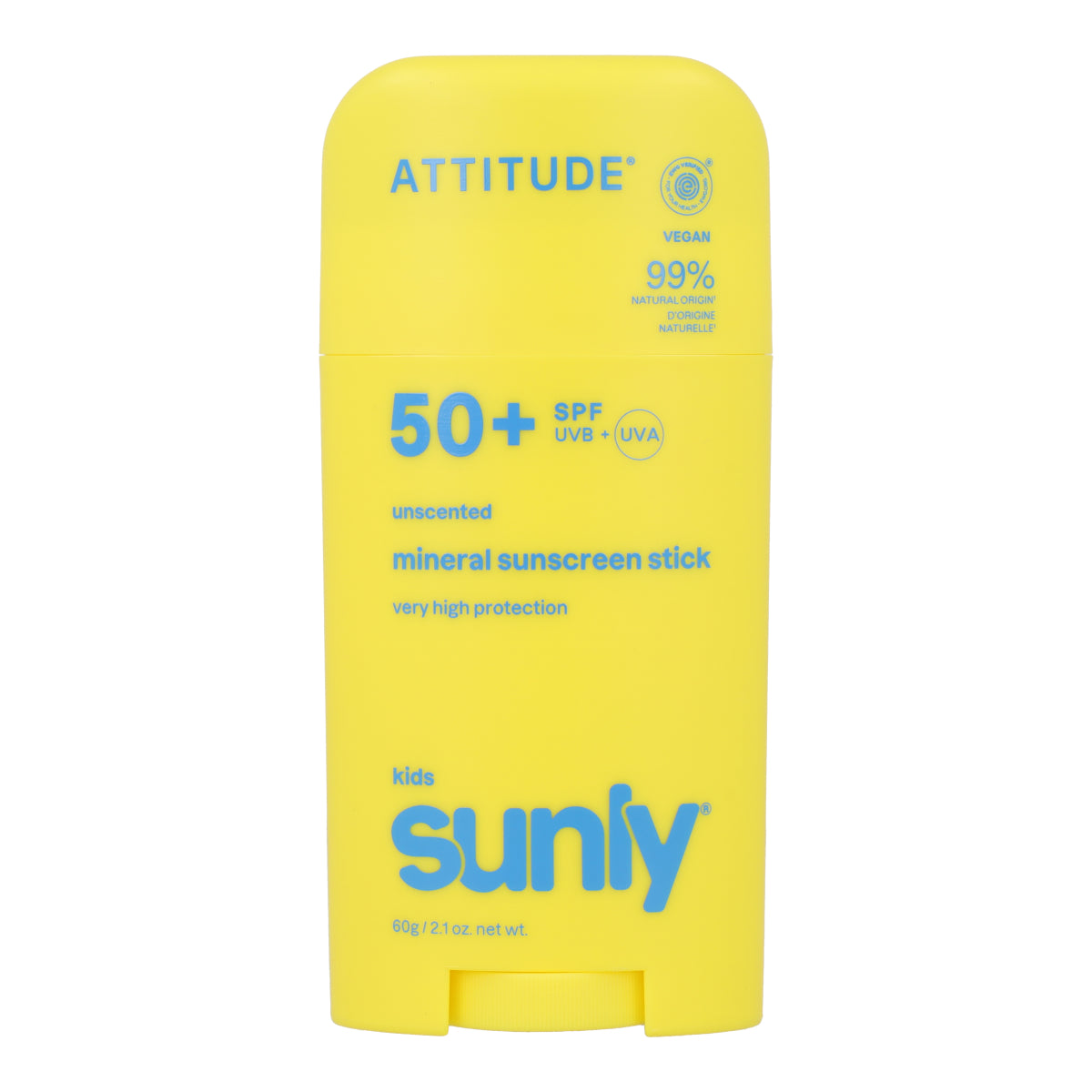 Mineral sunscreen Stick Face & Body Kids SPF 50 unscented Attitude Sunly 60 g