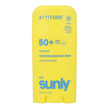 Mineral sunscreen Stick Face &amp; Body Kids SPF 50 unscented Attitude Sunly 60 g