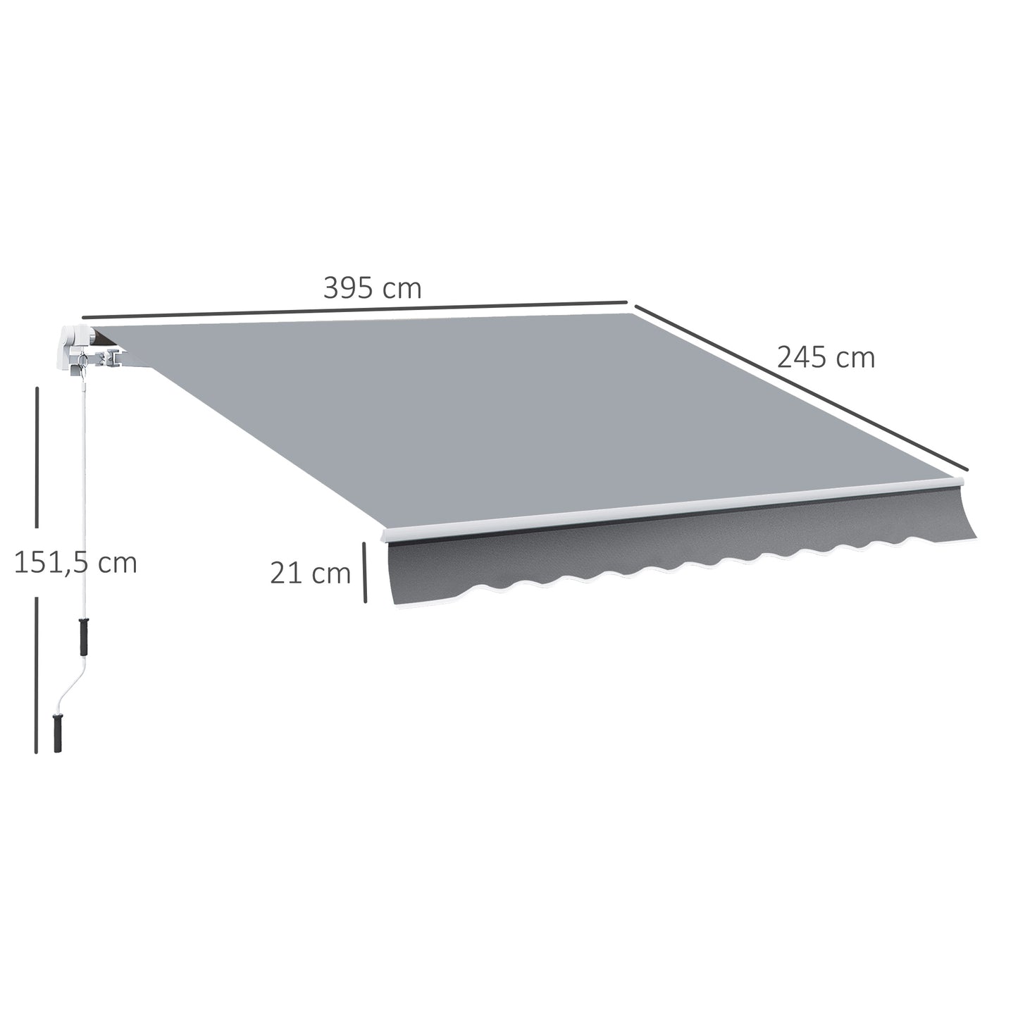 Outsunny Toldo Manual Retráctil 4x2,5 Cm Con Manivela Anti-uv Gris_2