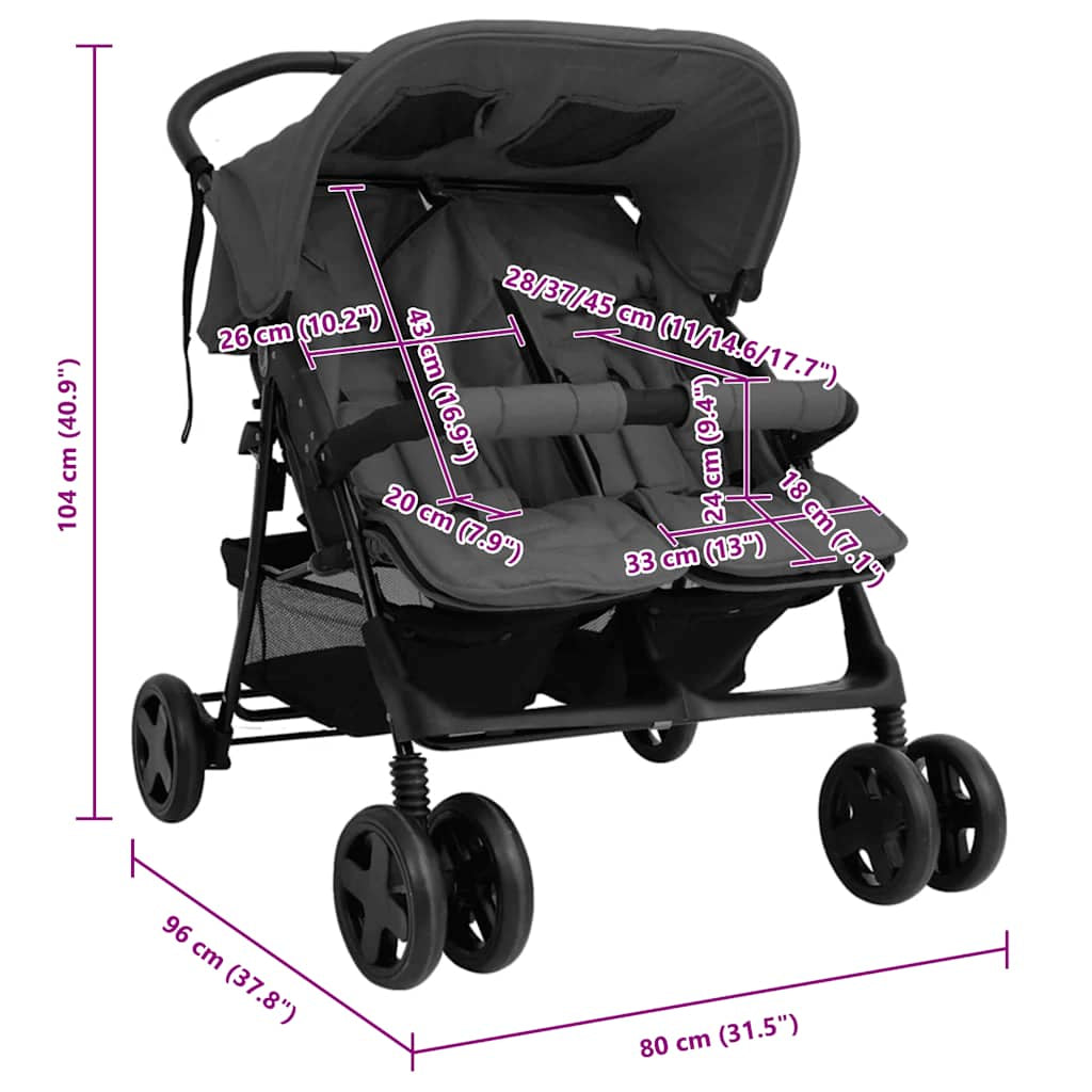 Vidaxl Carrito Para Gemelos De Acero Gris Oscuro_2