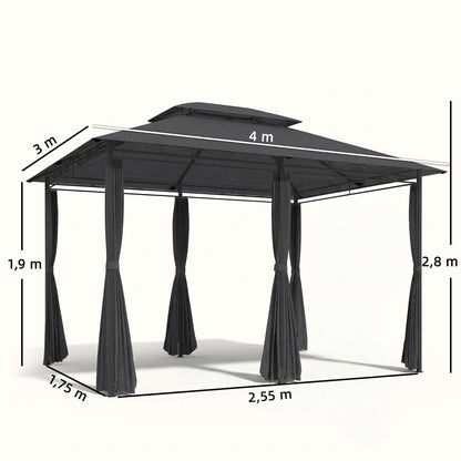 Outsunny Cenador Para Jardín 3x4 M Con Doble Techo Paredes Laterales Gris_2