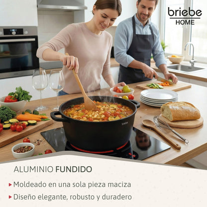 Briebe Cacerola Cocina Inducción Antiadherente Titanio, Cazuela 24cm, Aluminio Fundido Sin Pfoa, Tapa, Black Titanium_3