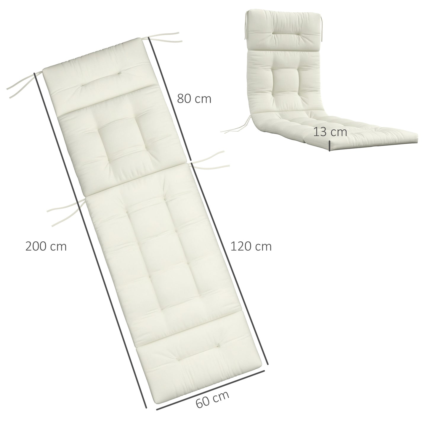 Outsunny Cojín Para Tumbona De 1 Plaza 200x60x13 Cm Para Jardín Terraza Crema_2